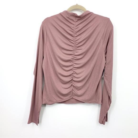 Old Navy Women XL Shirt Mauve Pink Long Sleeve Rouched Mock Neck Go Dry Ribbed - Picture 3 of 8